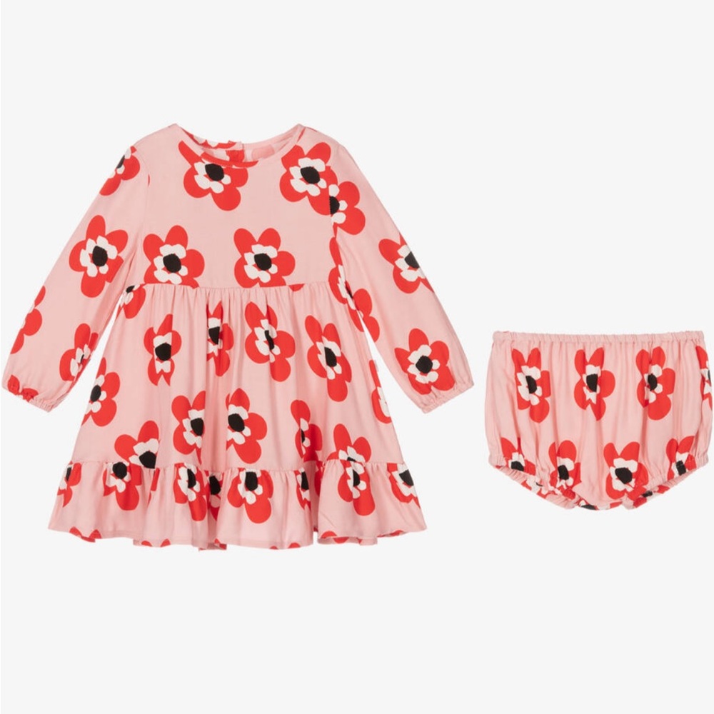 Stella McCartney Kids PINK FLORAL BABY DRESS SET 12 months